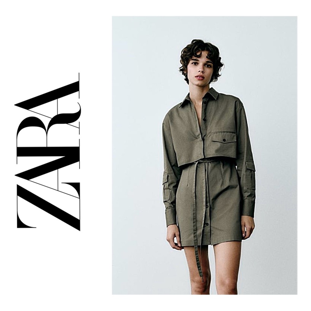 NWT ZARA Gabardine Shirt Dress - Picture 7 of 16